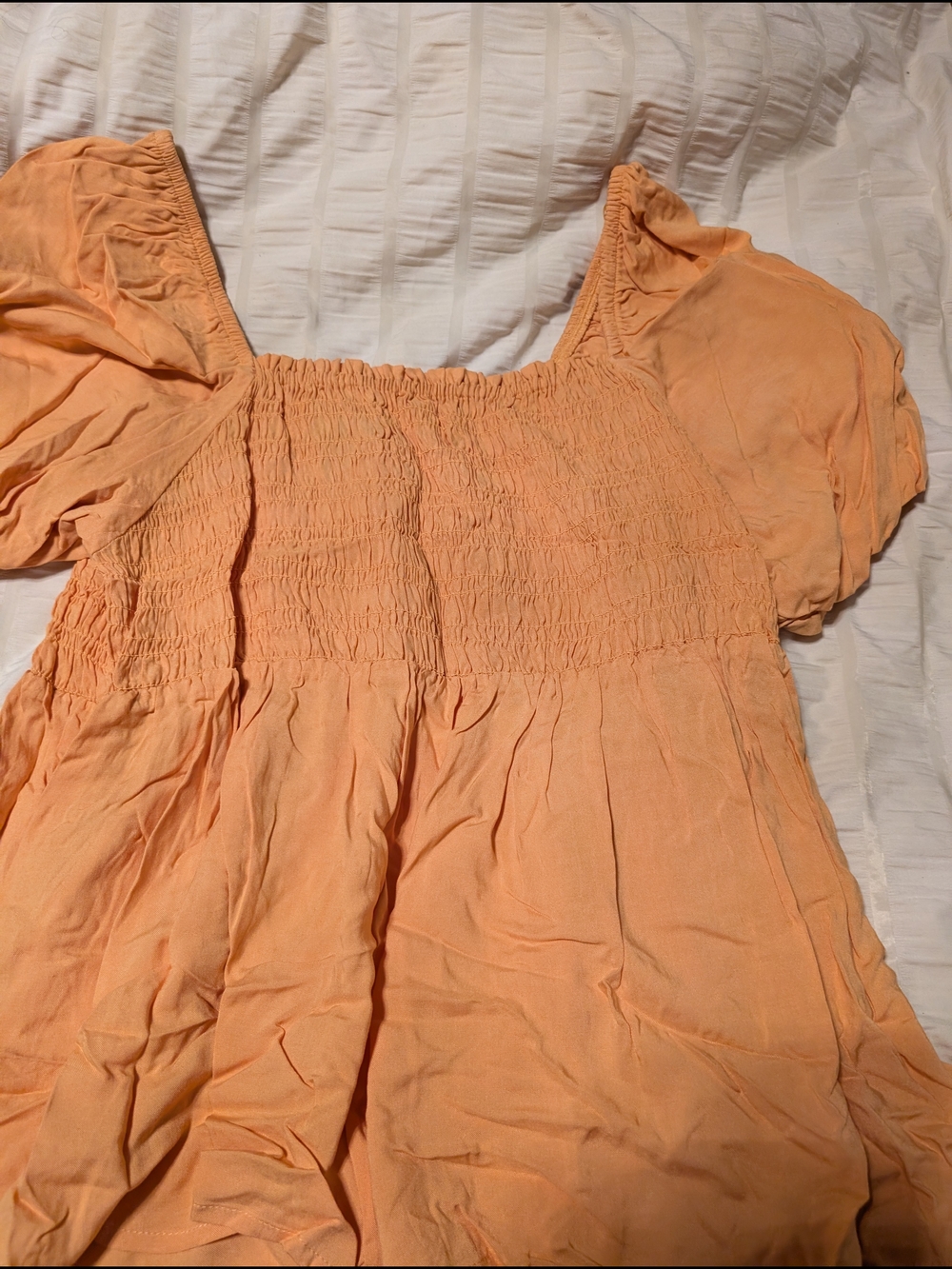 George Peach Smocked Square-Neck Puff Sleeve Top